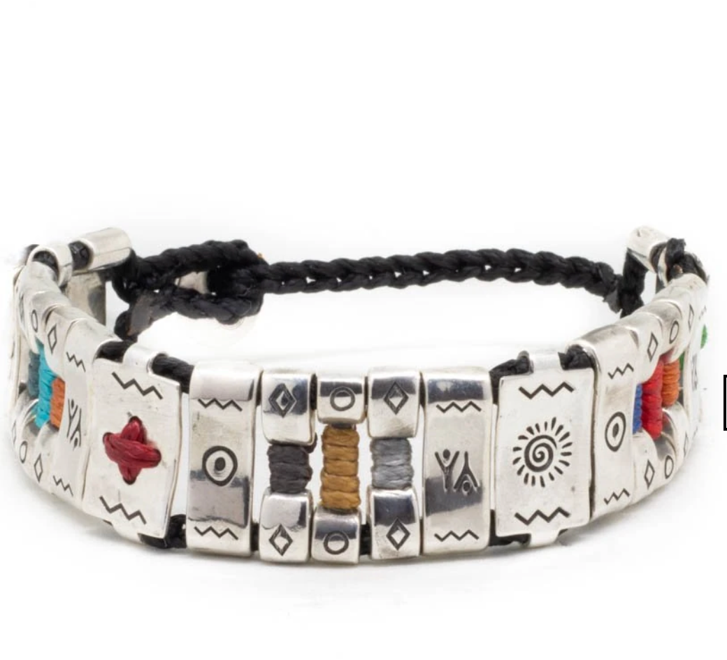 Unisex Silver Happy Indian Symbols Bracelet