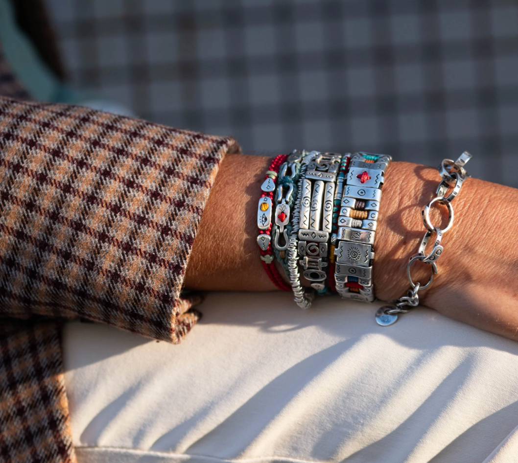 Unisex Silver Happy Indian Symbols Bracelet