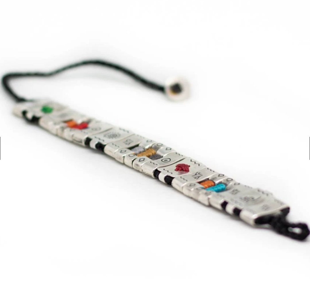 Unisex Silver Happy Indian Symbols Bracelet