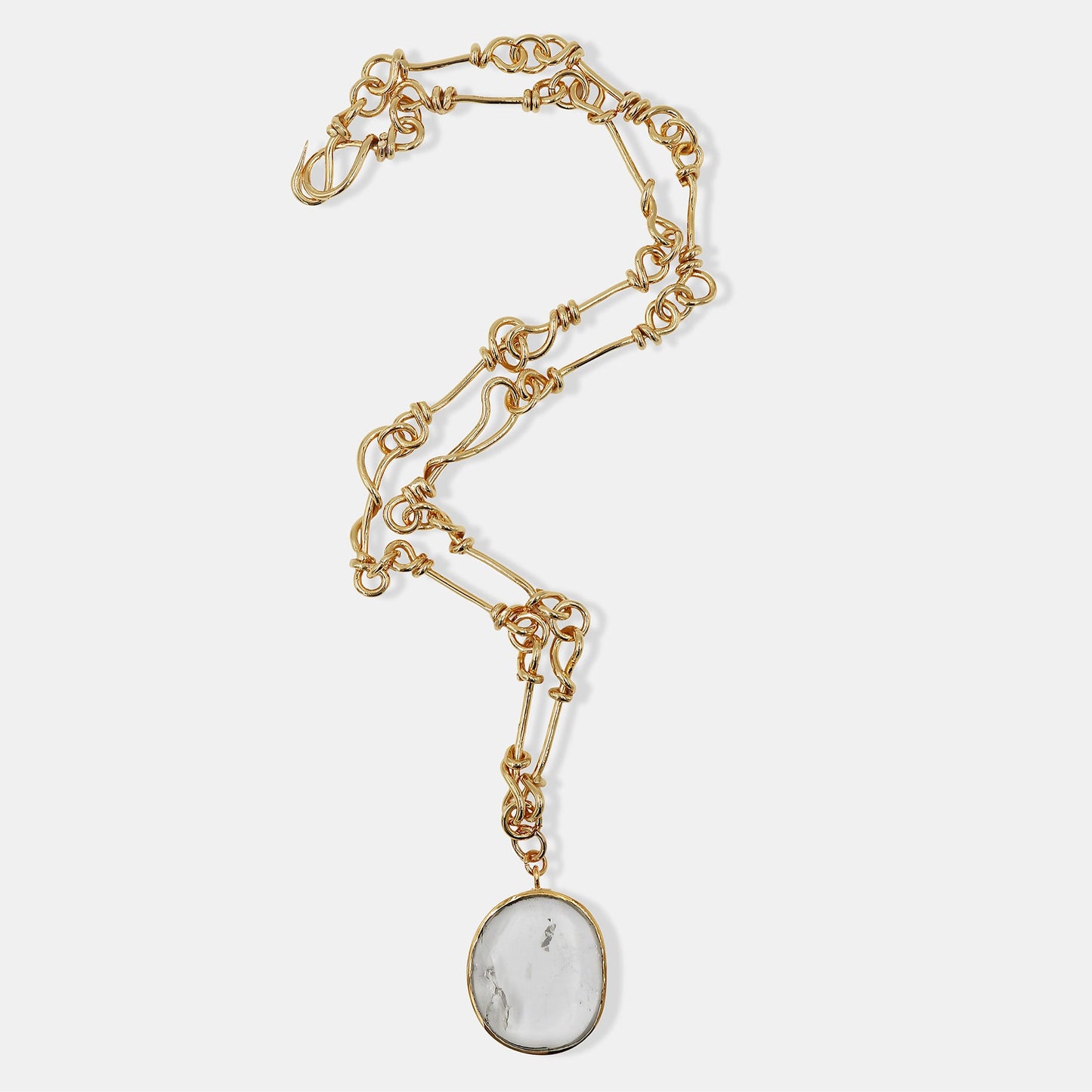 Rock Crystal Necklace with Nomad Chain in Gold