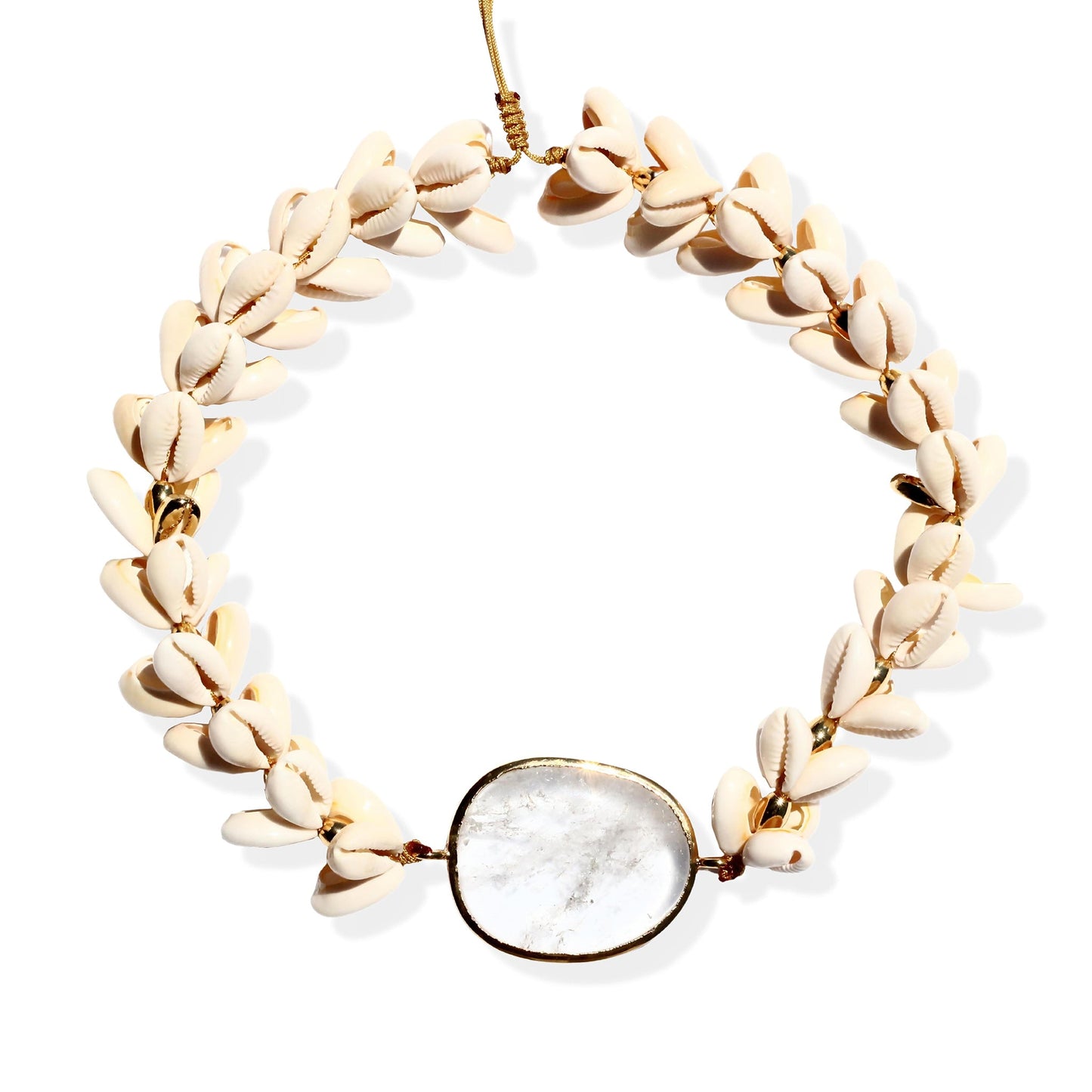 Concha Multi Natural Puka Cowrie Necklace With Rock Crystal