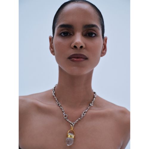Rock Crystal Necklace with Nomad Chain in Silver