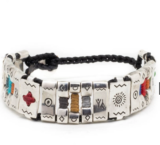 Unisex Silver Happy Indian Symbols Bracelet