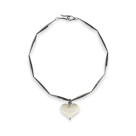 Cuore Necklace In Silver - Cream