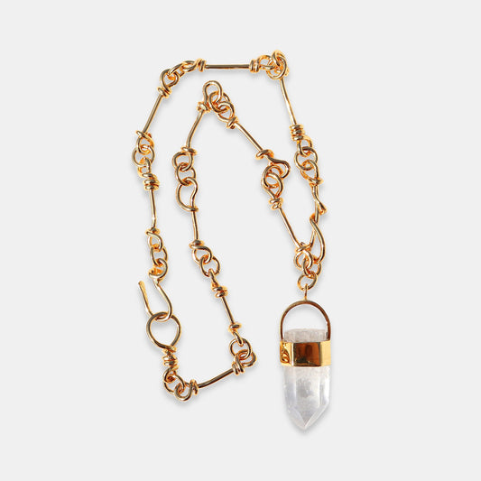 Rock Crystal Necklace with Nomad Chain in Gold
