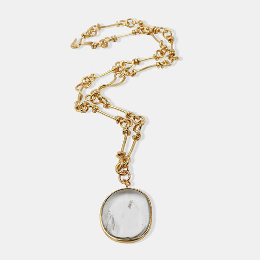 Rock Crystal Necklace with Nomad Chain in Gold